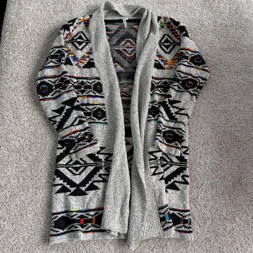 Boho Aztec Tribal Sweater Womens Medium Multicolor Knit Cardigan
